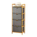 Bamboo Shelf with Storage Hamper – Wooden Organiser with 4 Removable Laundry Bags