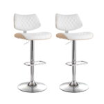 Artiss 2x Bar Stools Kitchen Dining Chairs Gas Lift Stool Wooden Leather White