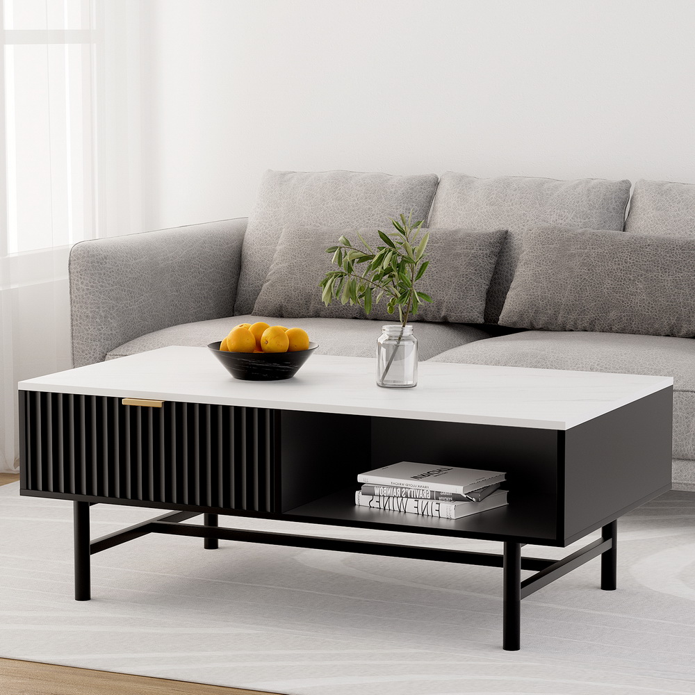 Artiss Coffee Table Drawer Storage Shelf Black 1 Artiss Coffee Table