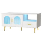 Artiss LED Coffee Table Shelf Drawer Storage White