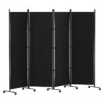 Artiss 4 Panel Room Divider Screen 217cm Wheel Fabric Black