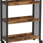 Rustic Brown Kitchen Trolley Rolling Cart with Steel Structure (66 x 26 x 85 cm)