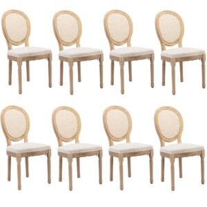 AADEN 8x Rattan Dining Chairs with Solid Wood Legs- Beige