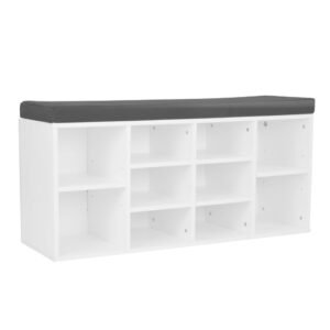 Sarantino Shoe Rack Cabinet Organiser Grey Cushion Sttol Bench Ottoman – 104 X 30 X 45 – White