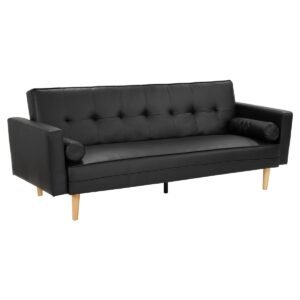 Sarantino Madison Faux Leather Sofa Bed Lounge Couch Futon Furniture Home Suite – Black