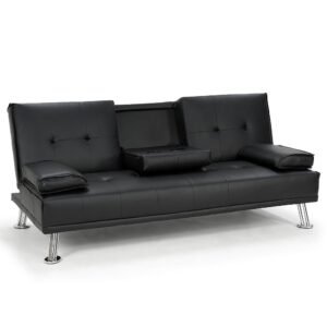 Sarantino Rochester Faux Leather Sofa Bed Lounge Couch Futon Furniture Suite – Black
