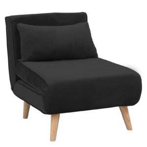 Sarantino Adjustable Chair Single Sofa Bed Faux Velvet – Black