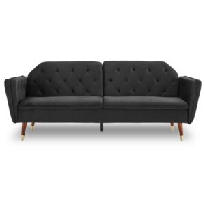 Sarantino Faux Velvet Tufted Sofa Bed Couch Futon – Black