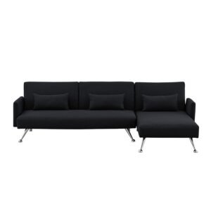 Sarantino  Mia 3-Seater Sofa Bed with Chaise & 3 Pillows – Black