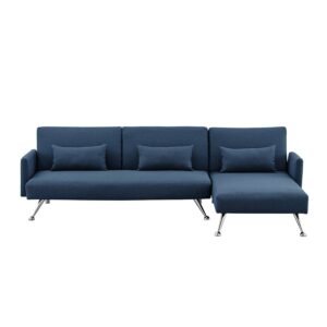 Sarantino Mia 3-Seater Sofa Bed with Chaise & 3 Pillows – Blue