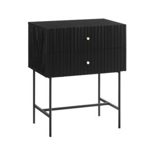 Sarantino Arden Fluted 2-drawer Bedside Table Night Stand – Black