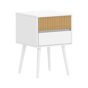 Sarantino Clio Bedside Table Night Stand – White/natural