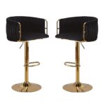 2x Height Adjustable Black Swivel Bar Stool Velvet Golden Round Base Barstools Chairs