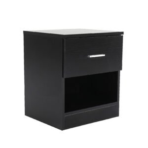 Bedside Table Side Storage Cabinet Nightstand Bedroom 1 Drawer 1 Shelf ELLA – BLACK