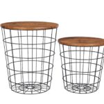 YES4HOMES Vintage Round Coffee Tables Set of 2 Side Tables Robust Steel Frame for Living Room Bedroom Rustic Brown and Black