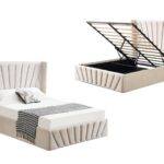 Allure Beige Velvet Gas Lift Bed - Queen