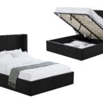 Hilton Black Velvet Gas Lift Bed - Queen