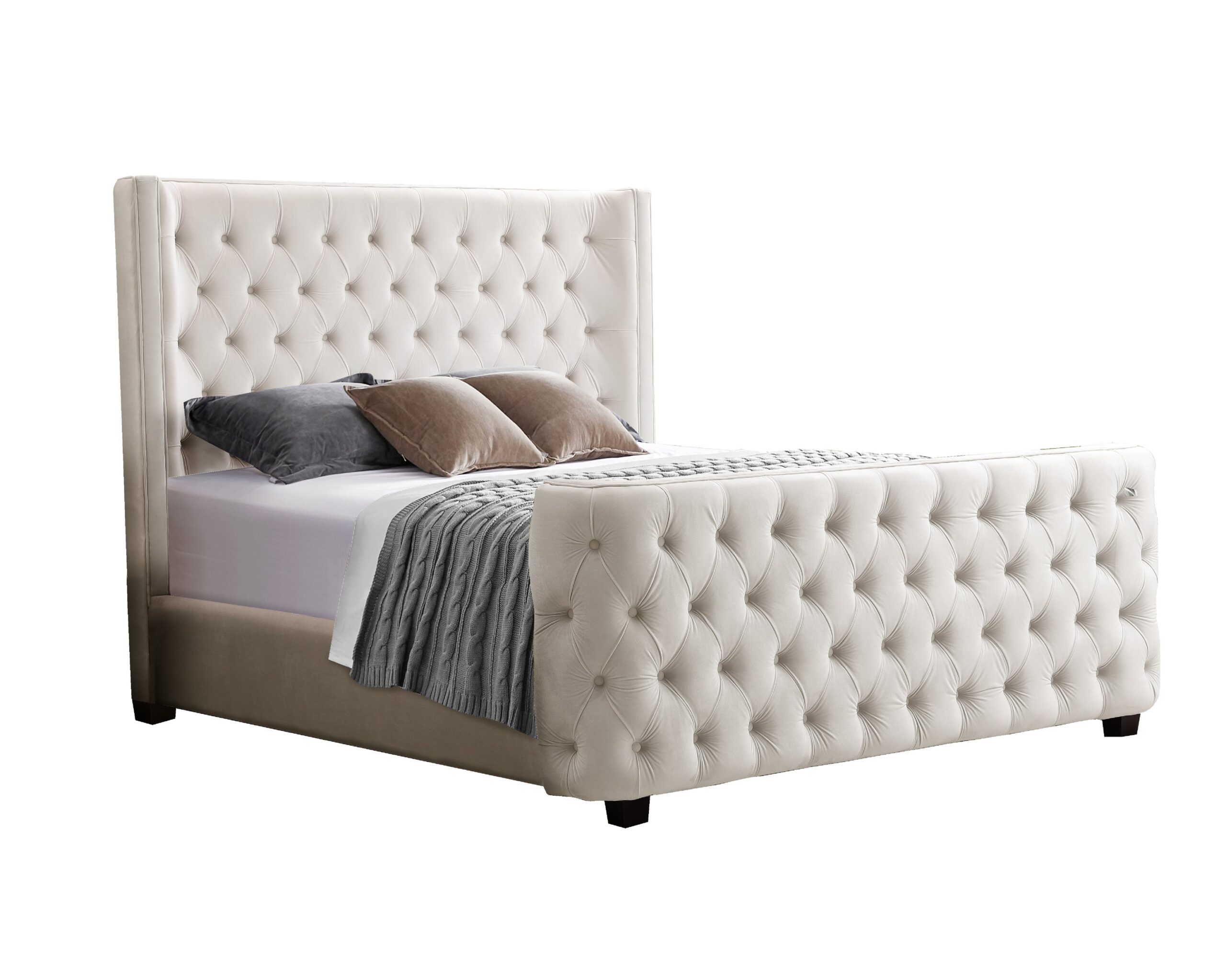 Milan Cream Velvet Tufted Headboard and End board Bed Frame – King
