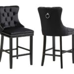 French Provincial Black Bar Stools with Footrest - Set of 2