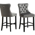 French Provincial Dark Grey Bar Stools with Footrest - Set of 2