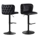 Lara Tufted Height Adjustable Swivel Bar Stools with Footrest - Black