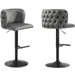 Lara Tufted Height Adjustable Swivel Bar Stools with Footrest - Dark Grey