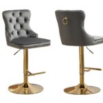 Sahara Dark Grey Barstool with Gold Stand -Set of 2
