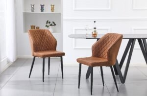 Set of 4 – Cross Pattern Dining Chair – Brown Black Legs