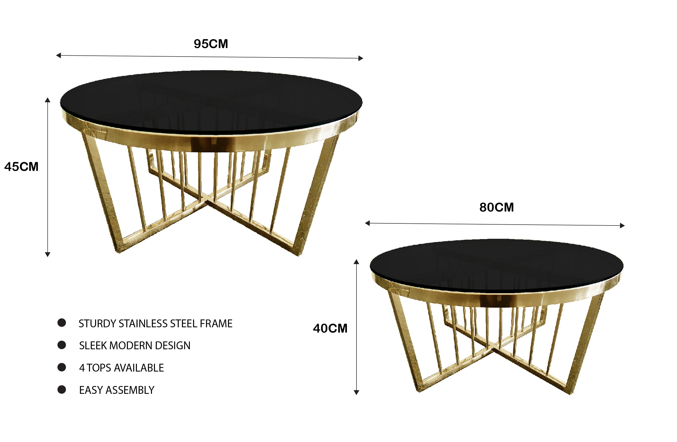 Salina Coffee Table 80cm Gold Base – Black Glass
