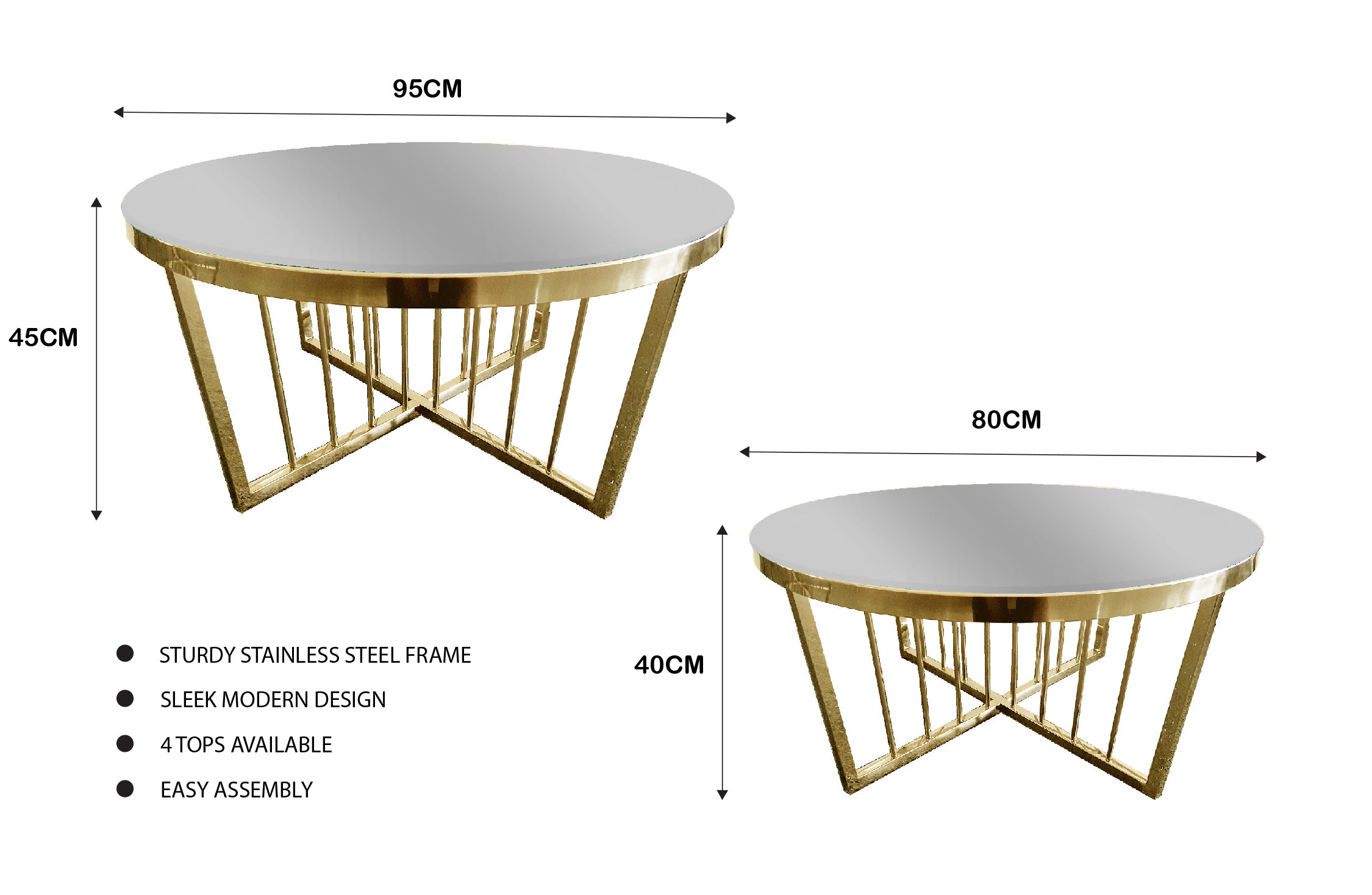 Salina Coffee Table 80cm Gold Base – Mirror Glass