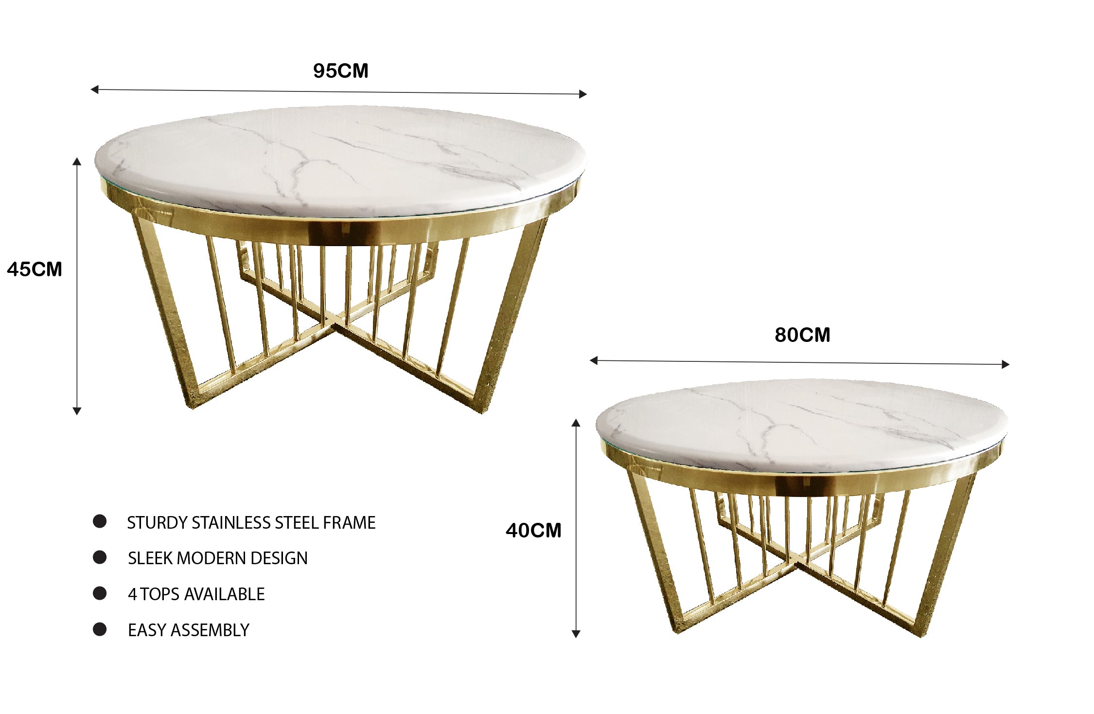 Salina Coffee Table 80cm Gold Base – White Marble