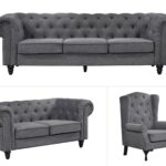 Chesterfield Tufted Lounge Set - Charcoal Grey