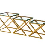 Bella Set of 3 Gold Side Table - Clear Glass