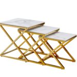 Bella Set of 3 Gold Side Table - White Marble