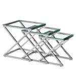 Bella Set of 3 Silver Side Table - Clear Glass