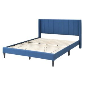 Samson Double Bed Winged Headboard Fabric Upholstered – Blue