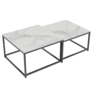 Interior Ave – Ciest Square Nested Coffee Table Set – White Marble Stone