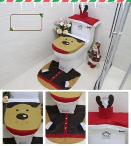 4pcs Christmas Toilet Seat Cover Rug Bathroom Set Santa Snowman Xmas Home D√©cor, Reindeer