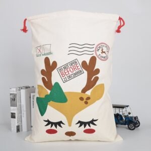 50x70cm Canvas Hessian Christmas Santa Sack Xmas Stocking Reindeer Kids Gift Bag, Cream – Reindeer Girl Makeup