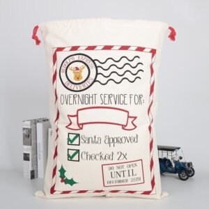 50x70cm Canvas Hessian Christmas Santa Sack Xmas Stocking Reindeer Kids Gift Bag, Cream – Rudolph Express (2¬£