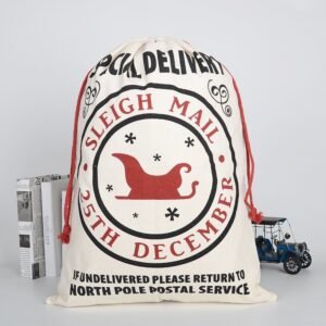 50x70cm Canvas Hessian Christmas Santa Sack Xmas Stocking Reindeer Kids Gift Bag, Cream – Sleigh Mail (3)