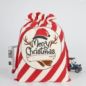 50x70cm Canvas Hessian Christmas Santa Sack Xmas Stocking Reindeer Kids Gift Bag, Red – Merry Xmas w Antler