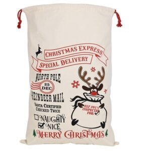 50x70cm Canvas Hessian Christmas Santa Sack Xmas Stocking Reindeer Kids Gift Bag, Cream – Reindeer Mail (2)