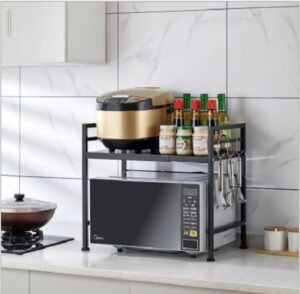 Adjustable Width & Height Microwave Shelf Black
