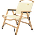 Bamboo Canvas Foldable Outdoor Camping Chair Wooden Travel Picnic Park - Khaki/Beige