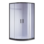 90 x 90cm Black Rounded Sliding 6mm Curved Shower Screen with White Base