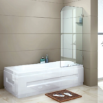 70cm Frameless Glass Bath Screen with Wall F-Bracket - White