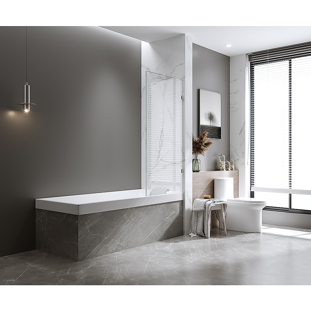 90cm Frameless Glass Bath Screen – Stainless Steel Wall F-Brackets in Gold