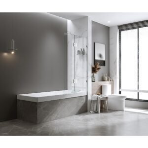 100cm Frameless Glass Bath Screen with Brass Brackets – Gold