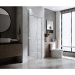 100cm Wall to Wall Frameless Shower Screen – Black Wall & Floor U Brackets with SS Hinges & Round Knob Handle